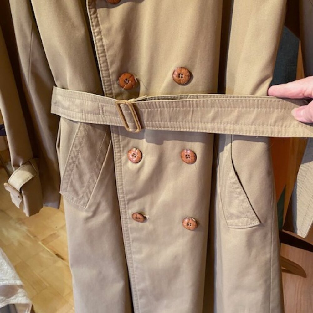 Europe Craft Vintage Trench Coat Beige Dress Coat Removable Wool Liner, Med / L - Picture 7 of 14